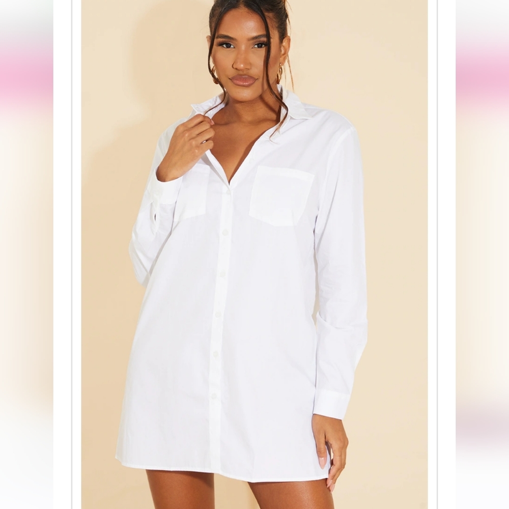White Long Sleeve Button Shirt Dress
